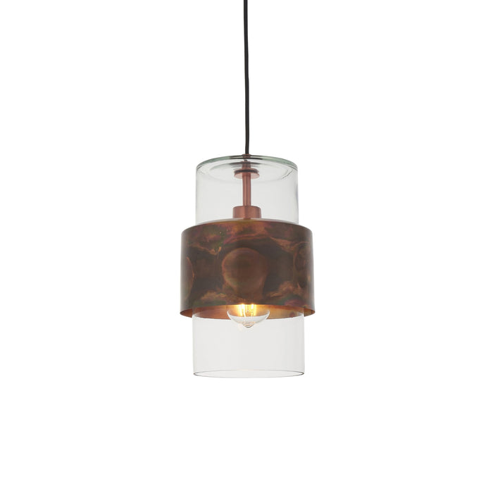 Endon 90603 1 Light Pendant Copper Patina Plate & Clear Glass