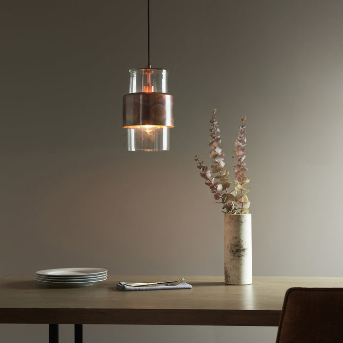 Endon 90603 1 Light Pendant Copper Patina Plate & Clear Glass