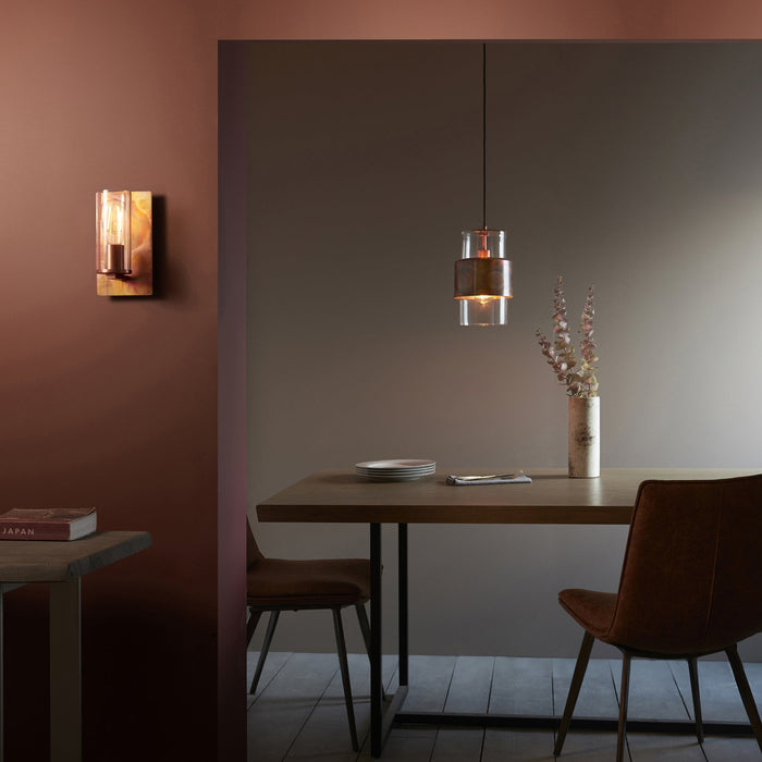 Endon 90603 1 Light Pendant Copper Patina Plate & Clear Glass