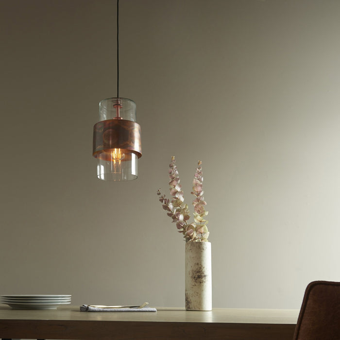 Endon 90603 1 Light Pendant Copper Patina Plate & Clear Glass