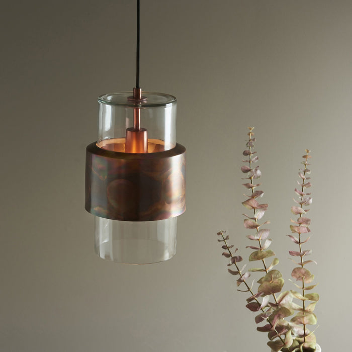 Endon 90603 1 Light Pendant Copper Patina Plate & Clear Glass