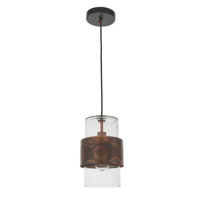 Endon 90603 1 Light Pendant Copper Patina Plate & Clear Glass