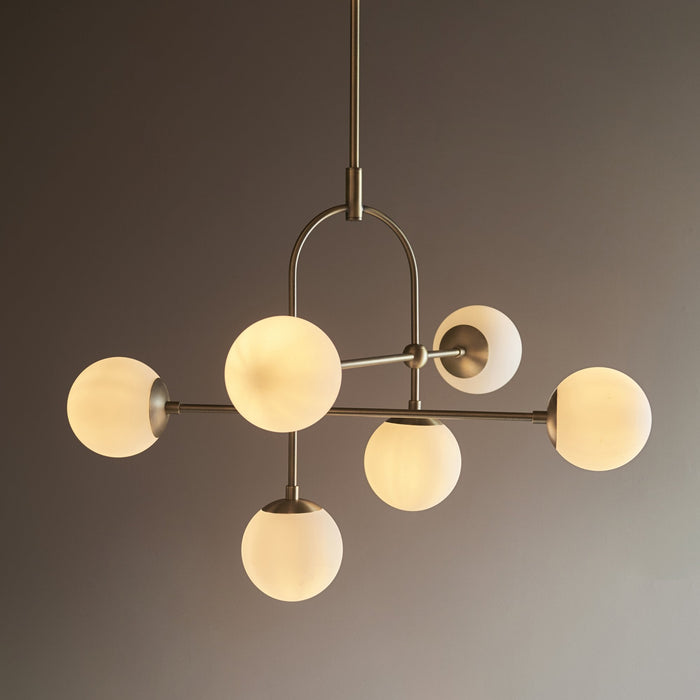 Endon 90842 6 Light Semi Flush Ceiling Light Matt Antique Brass Plate & Opal Glass
