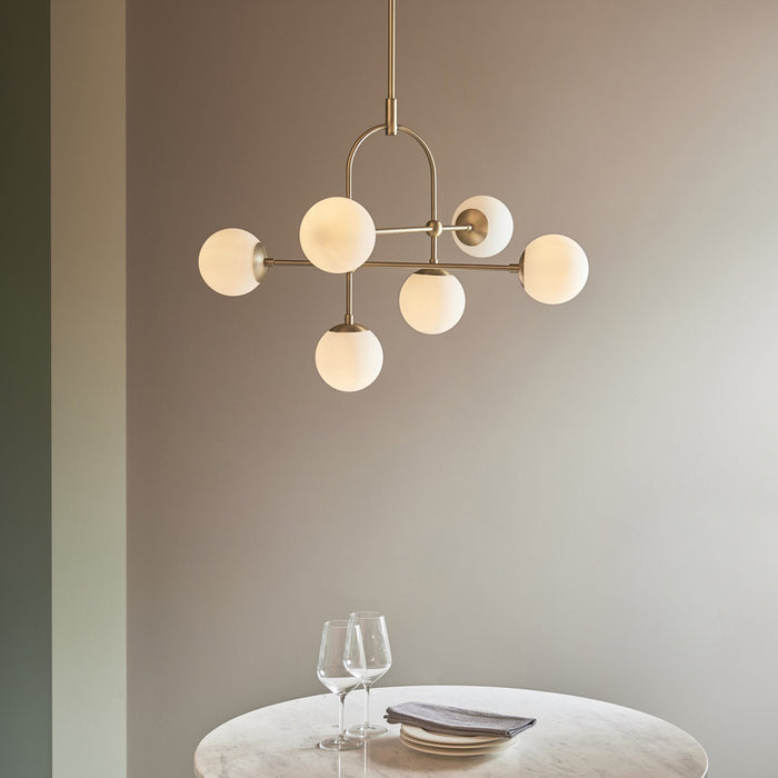 Endon 90842 6 Light Semi Flush Ceiling Light Matt Antique Brass Plate & Opal Glass