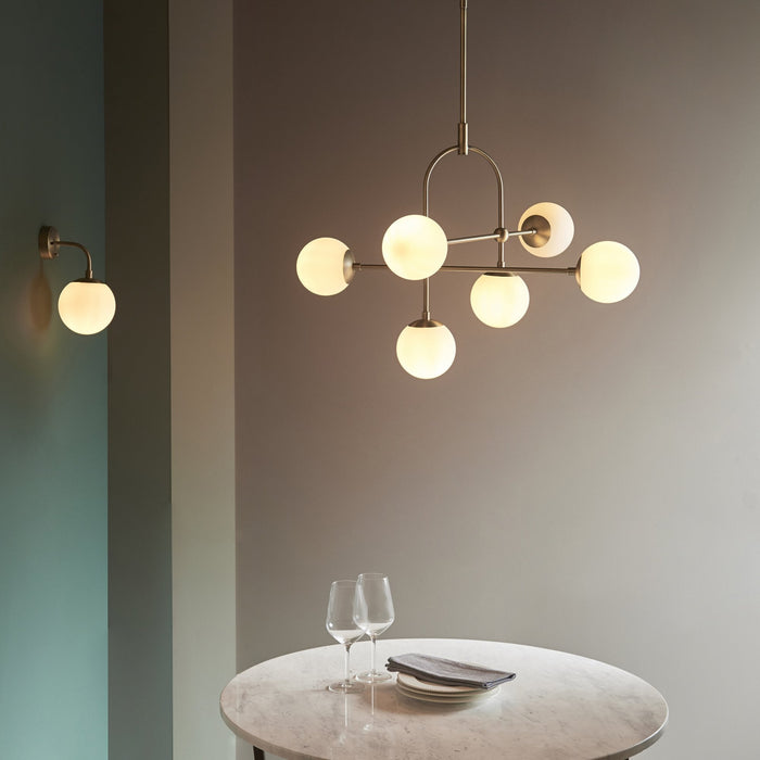 Endon 90842 6 Light Semi Flush Ceiling Light Matt Antique Brass Plate & Opal Glass