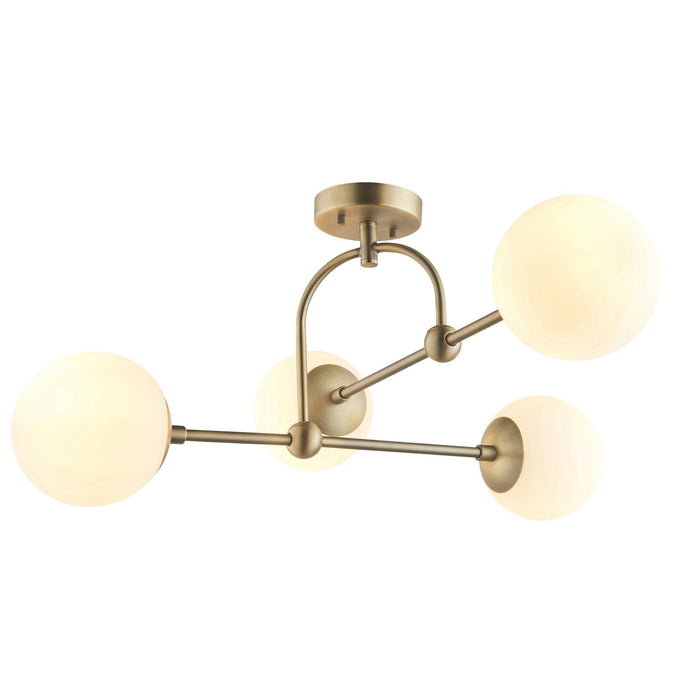 Endon 90843 4 Light Semi Flush Ceiling Light Matt Antique Brass Plate & Opal Glass