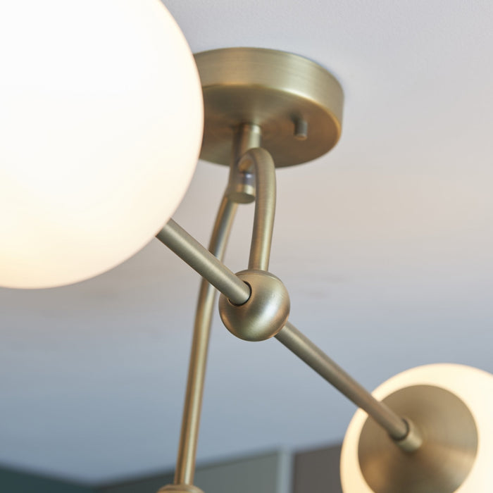 Endon 90843 4 Light Semi Flush Ceiling Light Matt Antique Brass Plate & Opal Glass