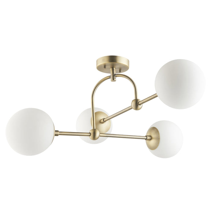 Endon 90843 4 Light Semi Flush Ceiling Light Matt Antique Brass Plate & Opal Glass