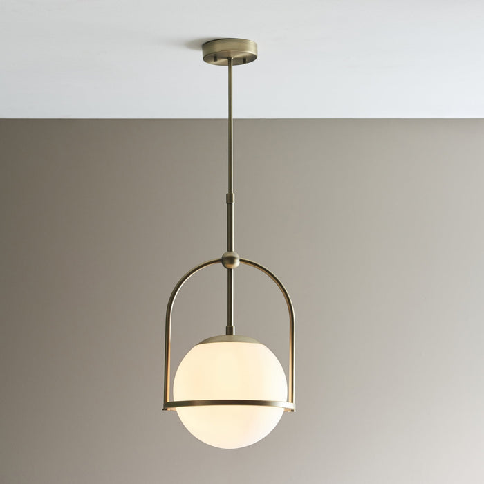 Endon 90844 1 Light Pendant Matt Antique Brass Plate & Opal Glass (S)