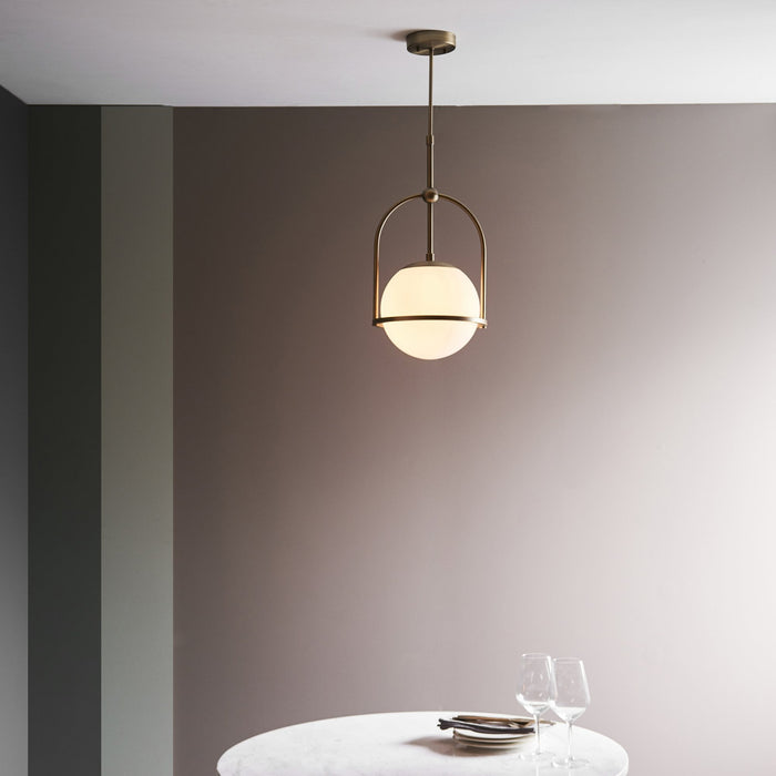 Endon 90844 1 Light Pendant Matt Antique Brass Plate & Opal Glass (S)