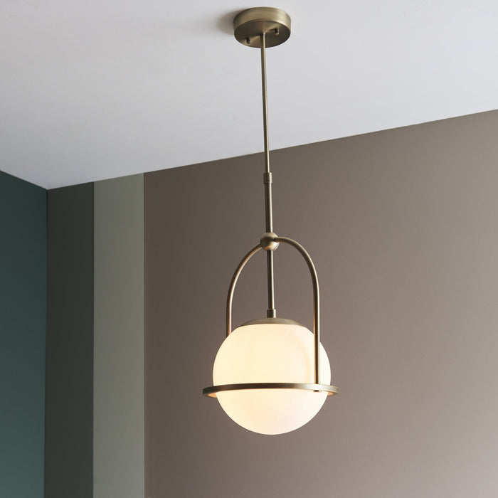 Endon 90844 1 Light Pendant Matt Antique Brass Plate & Opal Glass (S)