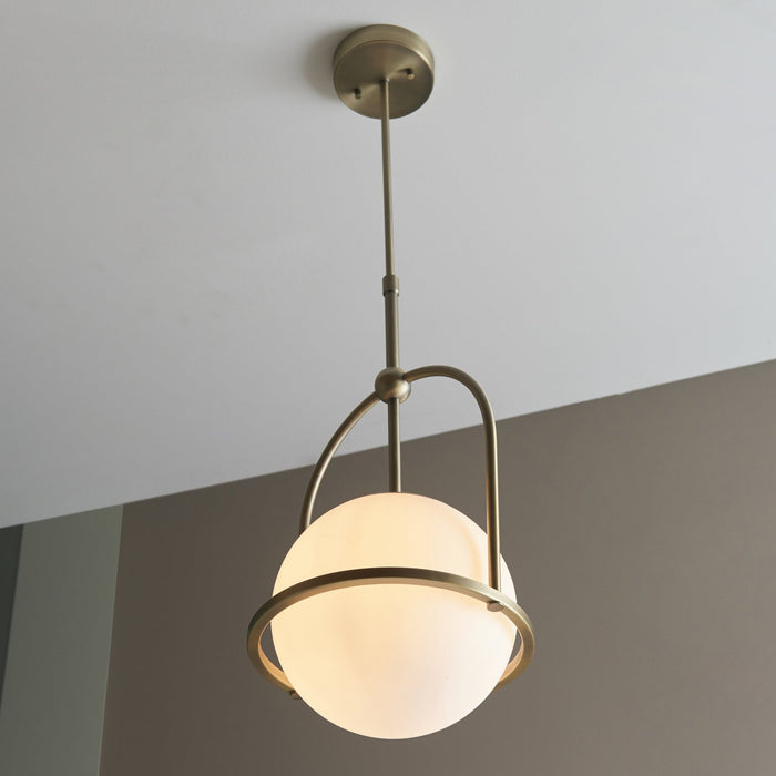 Endon 90844 1 Light Pendant Matt Antique Brass Plate & Opal Glass (S)
