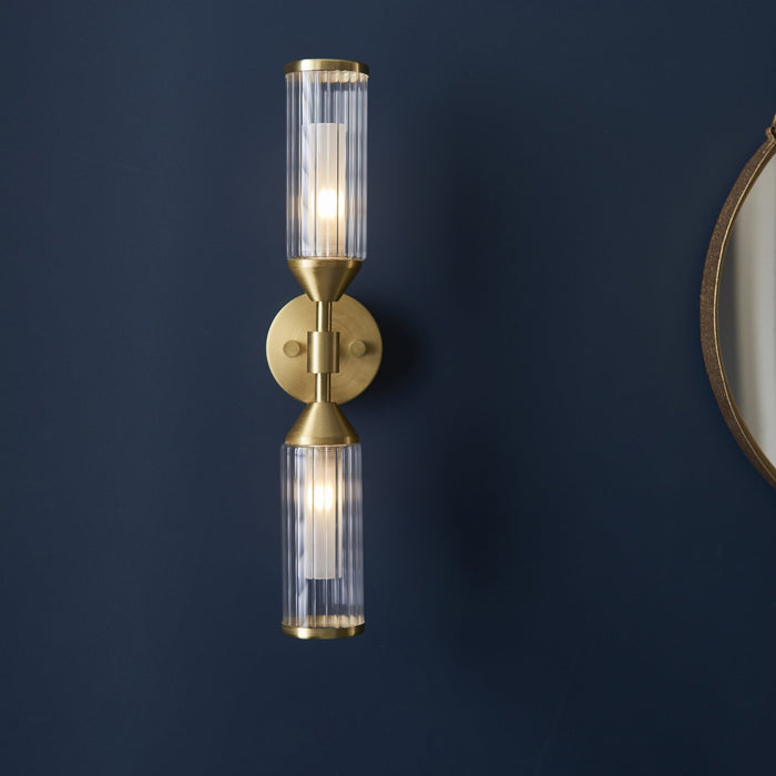 Endon 92229 2 Light Wall Light Satin Brass Plate With Clear & Frosted Glass