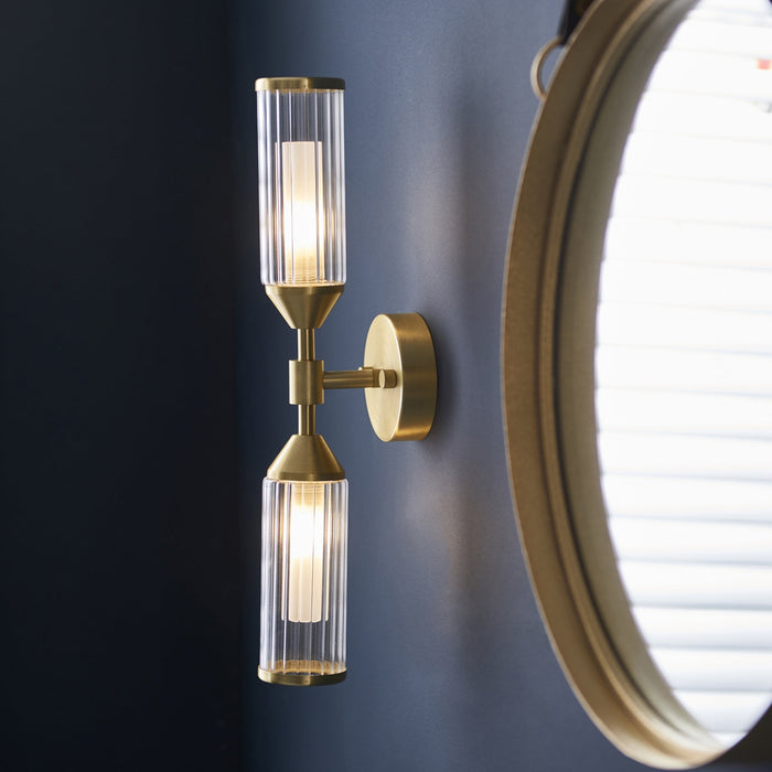 Endon 92229 2 Light Wall Light Satin Brass Plate With Clear & Frosted Glass