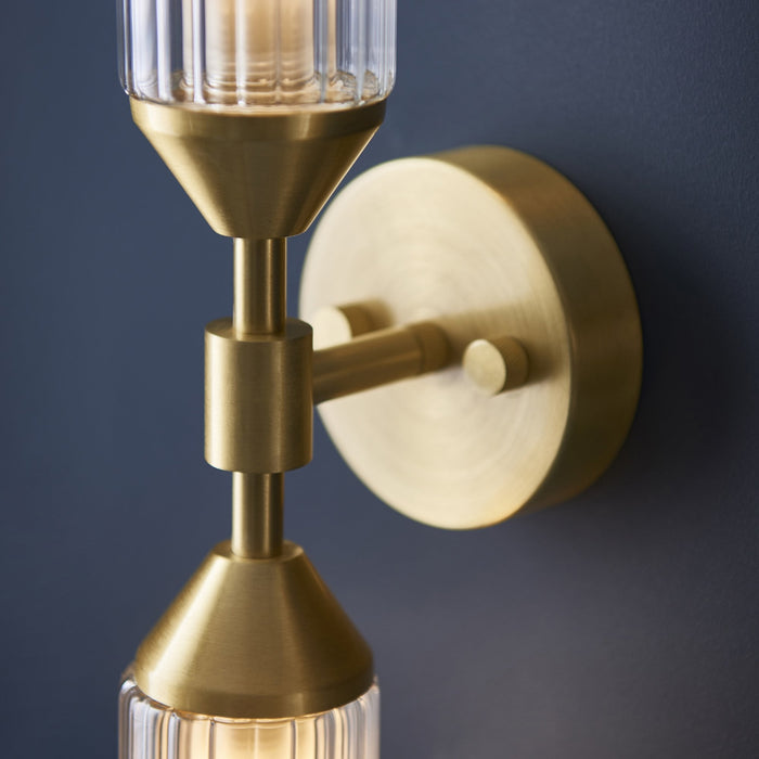 Endon 92229 2 Light Wall Light Satin Brass Plate With Clear & Frosted Glass