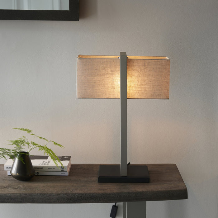 Endon 93060 1 Light Table Lamp Satin Nickel Plate & Natural Linen