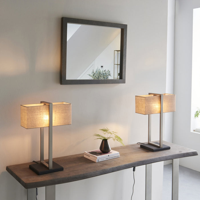 Endon 93060 1 Light Table Lamp Satin Nickel Plate & Natural Linen