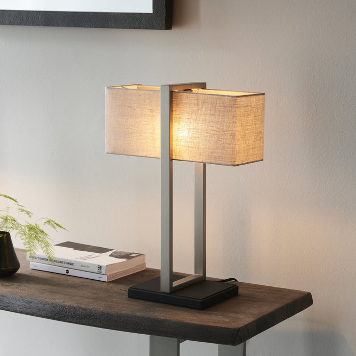Endon 93060 1 Light Table Lamp Satin Nickel Plate & Natural Linen