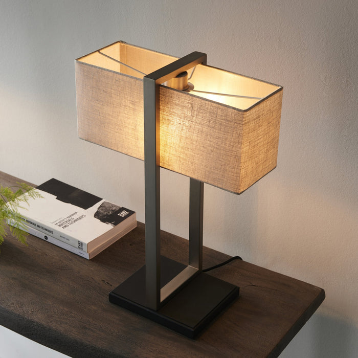 Endon 93060 1 Light Table Lamp Satin Nickel Plate & Natural Linen