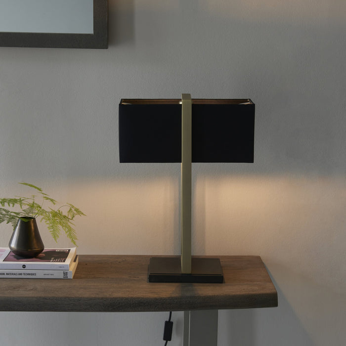 Endon 93061 1 Light Table Lamp Matt Antique Brass Plate & Black Fabric