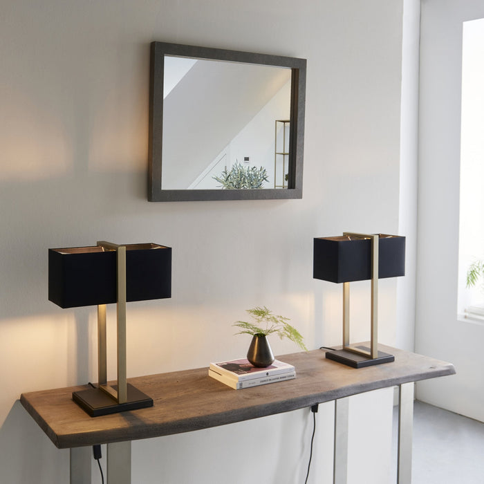 Endon 93061 1 Light Table Lamp Matt Antique Brass Plate & Black Fabric