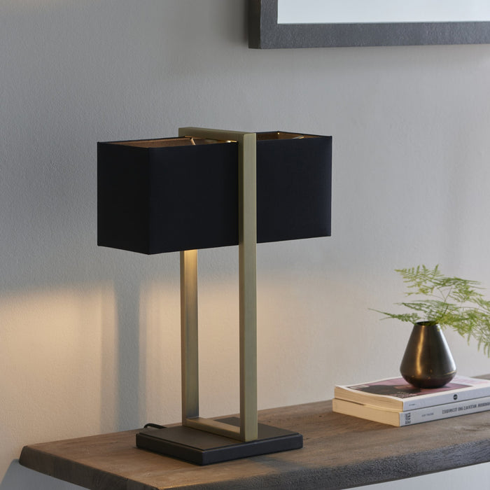 Endon 93061 1 Light Table Lamp Matt Antique Brass Plate & Black Fabric