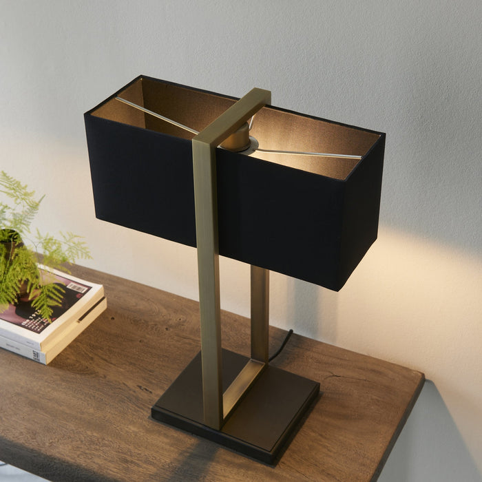 Endon 93061 1 Light Table Lamp Matt Antique Brass Plate & Black Fabric