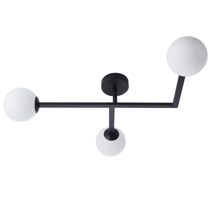 Endon 93905 Bathroom 3 Light Semi Flush Ceiling Light Matt Black & Matt Opal Glass