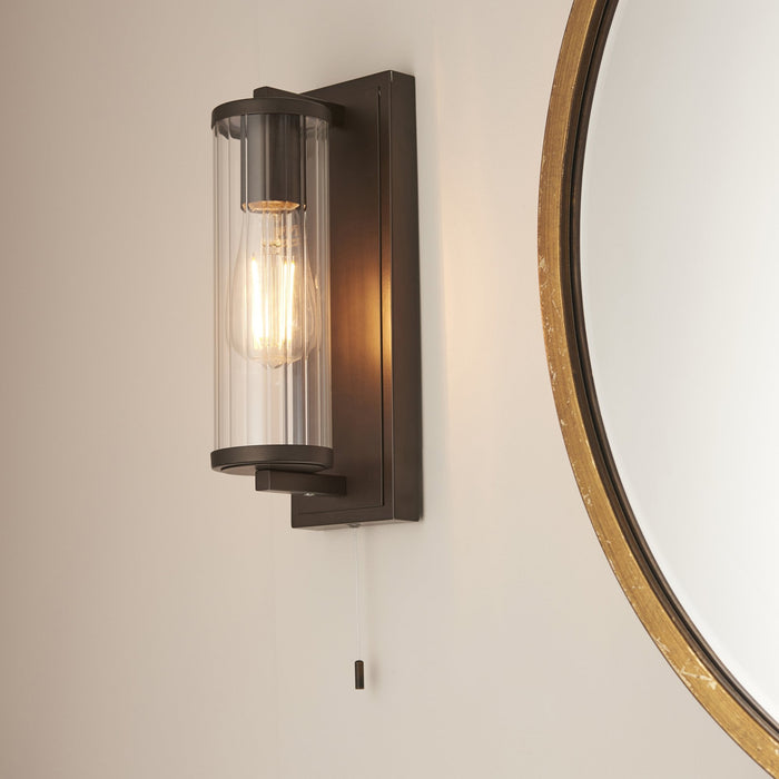 Endon 94077 Bathroom 1 Light Wall Light Dark Bronze Paint & Clear Ribbed Glass