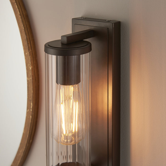 Endon 94077 Bathroom 1 Light Wall Light Dark Bronze Paint & Clear Ribbed Glass