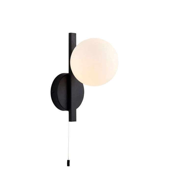 Endon 94081 Bathroom 1 Light Wall Light Matt Black & Matt Opal Glass