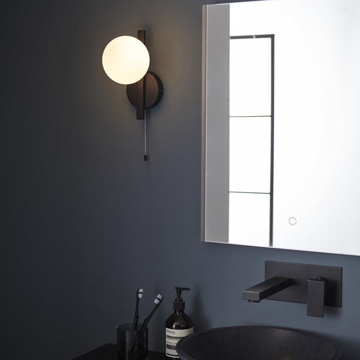 Endon 94081 Bathroom 1 Light Wall Light Matt Black & Matt Opal Glass
