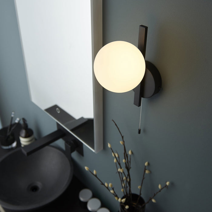 Endon 94081 Bathroom 1 Light Wall Light Matt Black & Matt Opal Glass