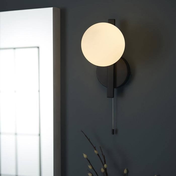Endon 94081 Bathroom 1 Light Wall Light Matt Black & Matt Opal Glass