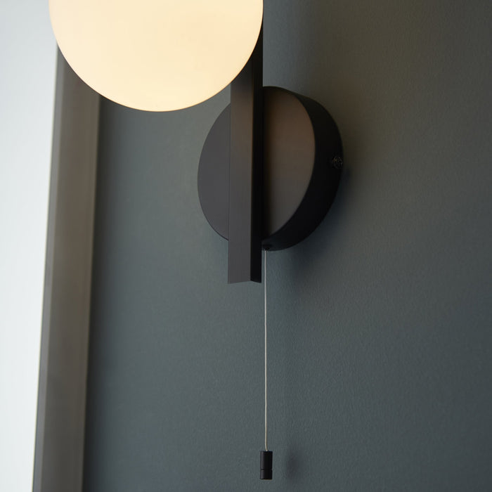Endon 94081 Bathroom 1 Light Wall Light Matt Black & Matt Opal Glass