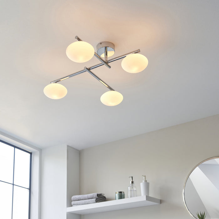 Endon 95008 Bathroom 4 Light Semi Flush Ceiling Light Chrome Plate & Matt Opal Glass