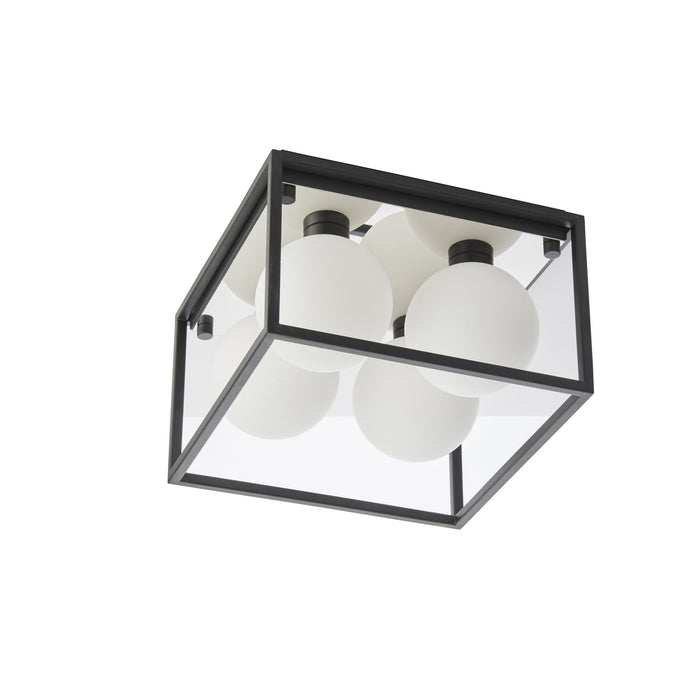 Endon 95050 Bathroom 4 Light Semi Flush Ceiling Light Matt Black & Matt Opal Glass