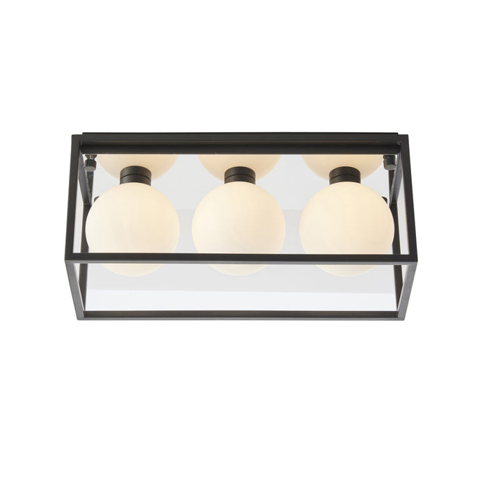 Endon 95051 Bathroom 3 Light Semi Flush Ceiling Light Matt Black & Matt Opal Glass
