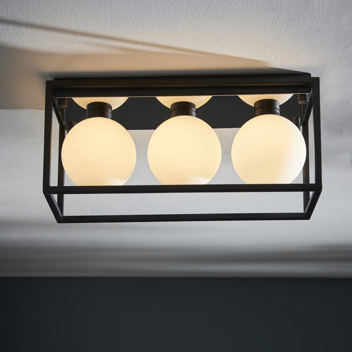 Endon 95051 Bathroom 3 Light Semi Flush Ceiling Light Matt Black & Matt Opal Glass