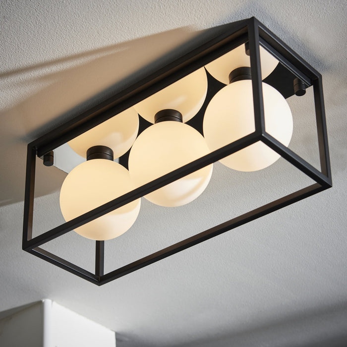 Endon 95051 Bathroom 3 Light Semi Flush Ceiling Light Matt Black & Matt Opal Glass
