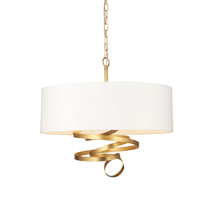 Endon 95268 3 Light Pendant Gold Leaf & Ivory Cotton Fabric