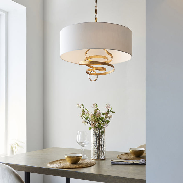 Endon 95268 3 Light Pendant Gold Leaf & Ivory Cotton Fabric