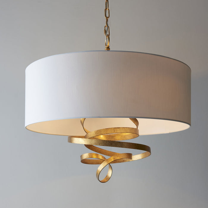 Endon 95268 3 Light Pendant Gold Leaf & Ivory Cotton Fabric