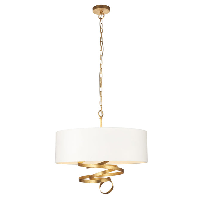 Endon 95268 3 Light Pendant Gold Leaf & Ivory Cotton Fabric