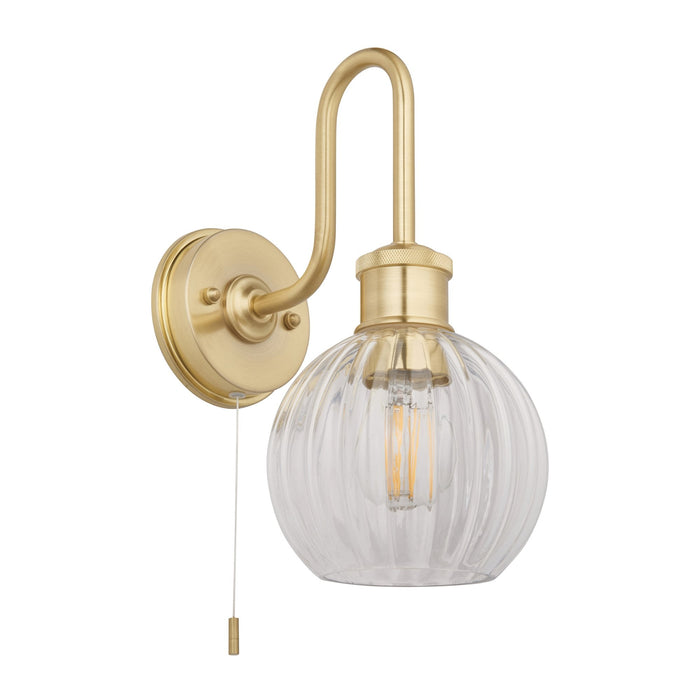 Endon 95507 Bathroom 1 Light Wall Light Satin Brass Plate & Clear Ribbed Glass
