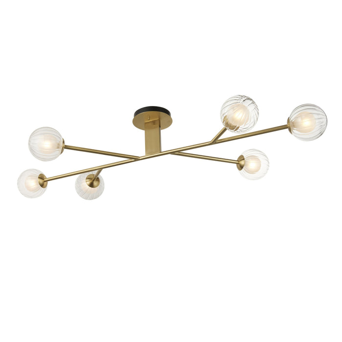 Endon 96689 6 Light Semi Flush Ceiling Light Satin Brass Plate & Clear/frosted Glass