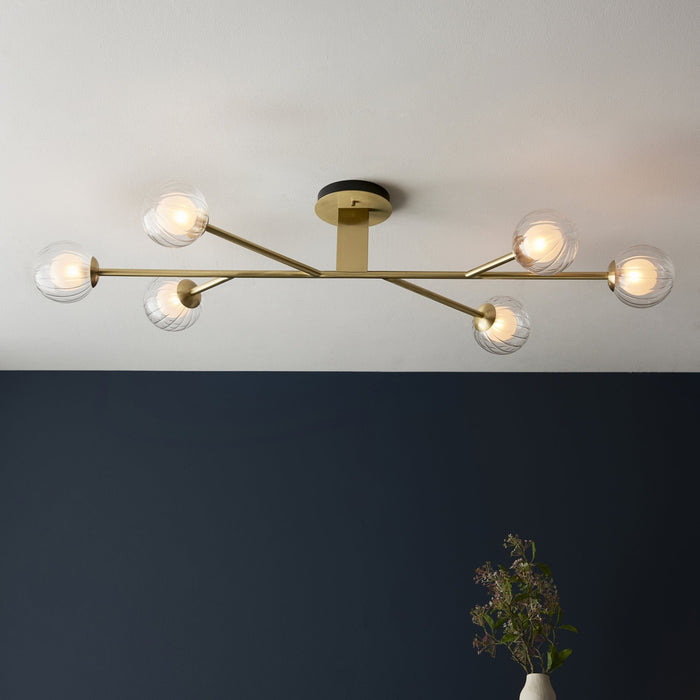 Endon 96689 6 Light Semi Flush Ceiling Light Satin Brass Plate & Clear/frosted Glass