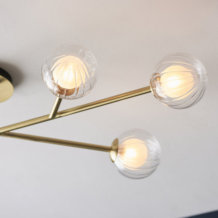 Endon 96689 6 Light Semi Flush Ceiling Light Satin Brass Plate & Clear/frosted Glass