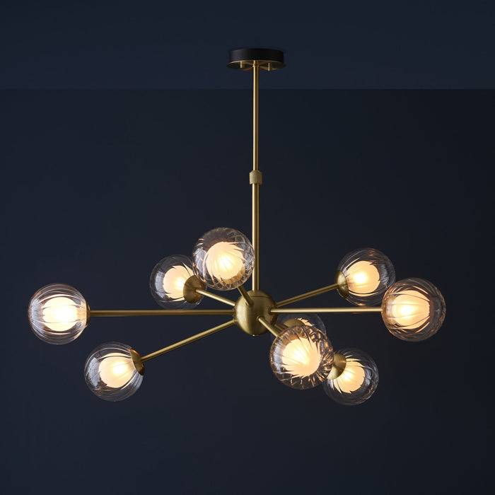 Endon 96690 9 Light Pendant Satin Brass Plate & Clear/frosted Glass