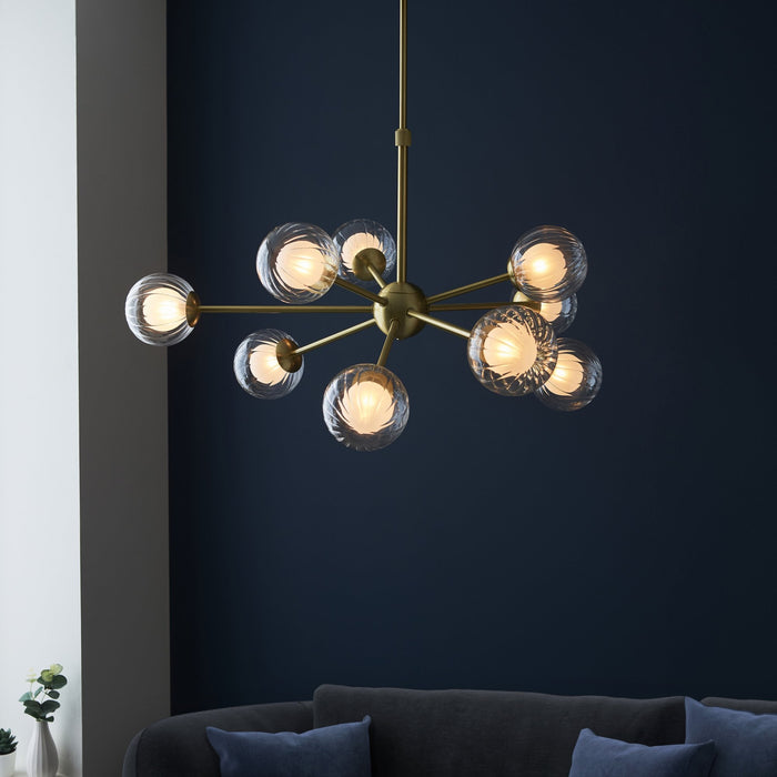 Endon 96690 9 Light Pendant Satin Brass Plate & Clear/frosted Glass